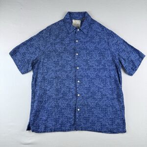 Tasso Elba Men's Blue Tropical Silk Linen Short Sleeve Button Down Shirt X-Large